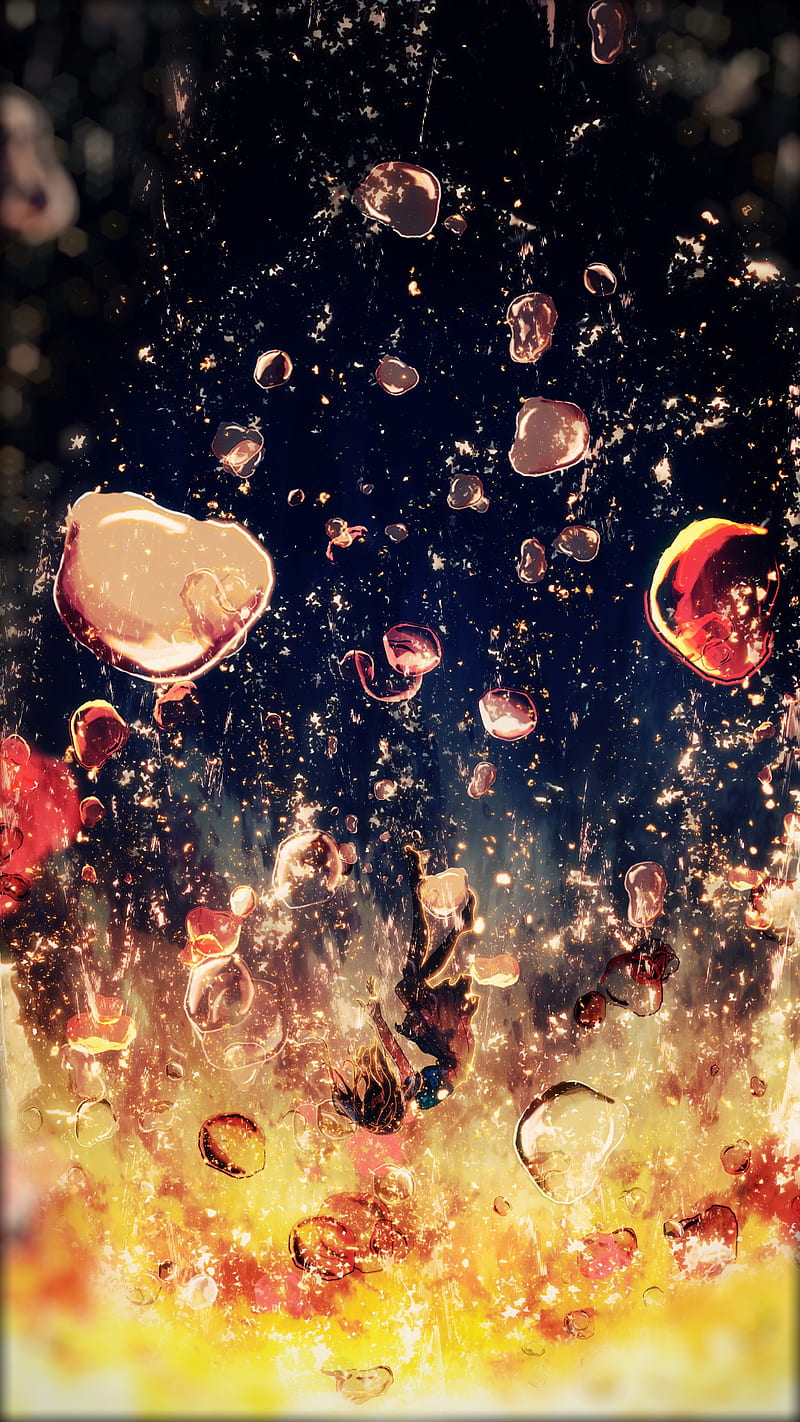 Anime girl, falling down, bubbles, underwater, Anime, HD phone wallpaper