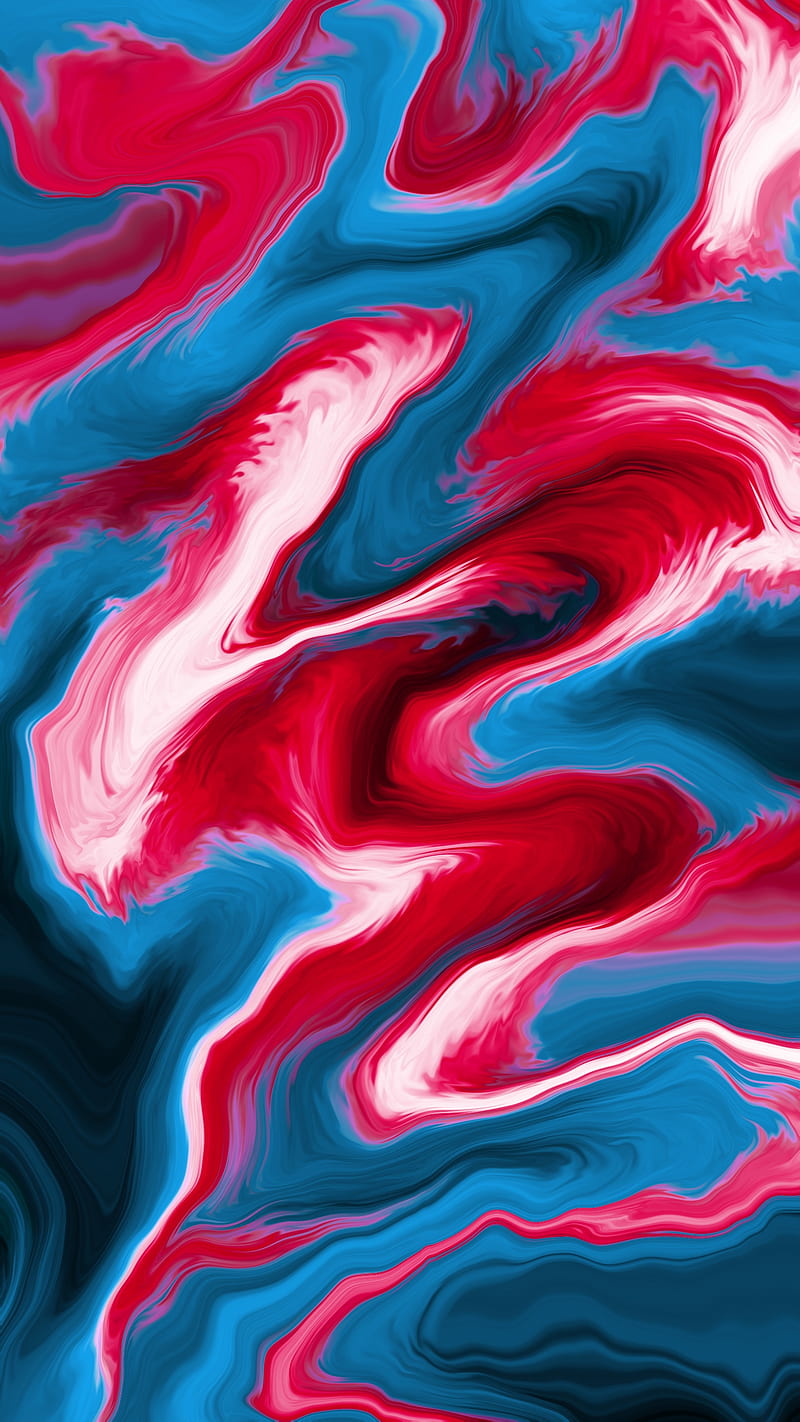 cherry blue fluid, abstract, acrylic liquid, pattern, red, texture, watercolor, wave, HD phone wallpaper