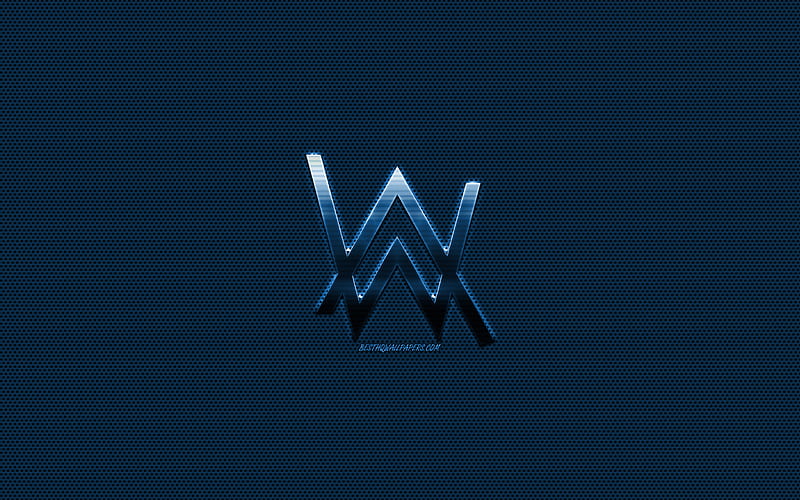 Alan Walker logo, blue metal logo, blue metal mesh, creative art, Alan Walker, emblem, brands, HD wallpaper