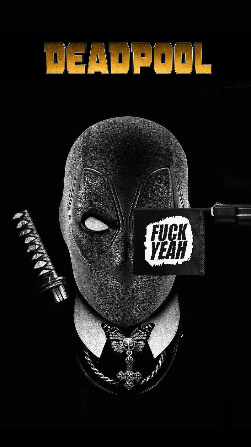 Deadpool, black and white, funny, gun, hero, humor, marvel, HD phone wallpaper