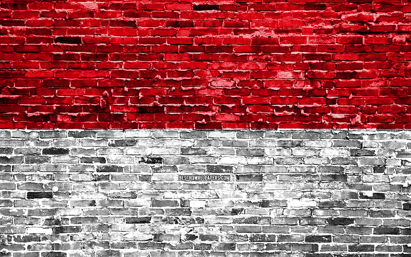 Indonesian flag, bricks texture, Asia, national symbols, Flag of Indonesia, brickwall, Indonesia 3D flag, Asian countries, Indonesia, HD wallpaper