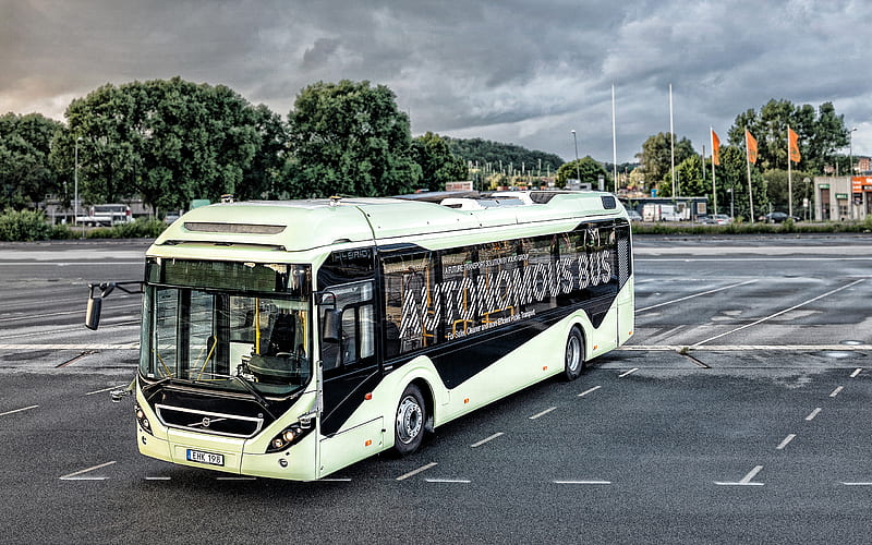 Volvo, autonomous electric bus, city buses, passenger transportation concepts, electric transport, buses of the future, HD wallpaper