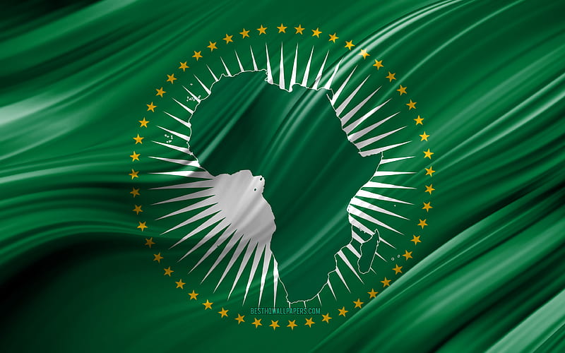 African Union flag, African countries, 3D waves, Flag of African Union, national symbols, African Union 3D flag, art, Africa, African Union, HD wallpaper