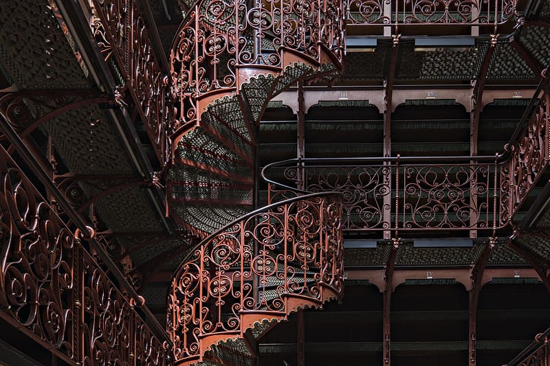 spiral staircase, stairs, forging, pattern, HD wallpaper