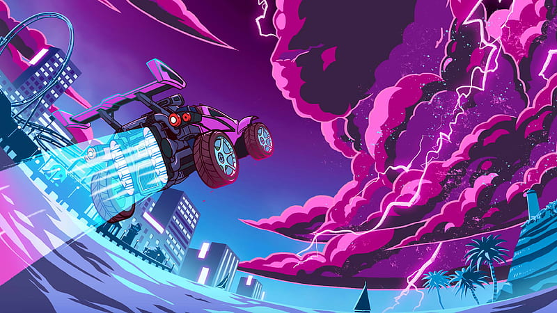 rocket league in purple pink sky background games, HD wallpaper