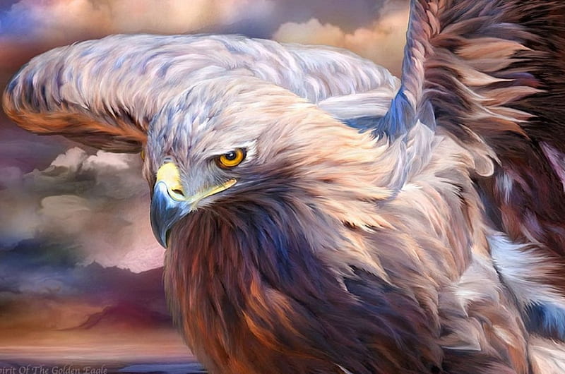 Spirit of the Golden Eagle, bird, painting, wildlife, raptor, artwork, HD wallpaper