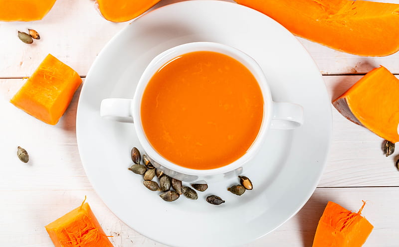 Healthy Pumpkin Soup Ultra, Food and Drink, Half, Orange, Autumn, White, Eating, Table, Wooden, Pumpkin, Plant, Fresh, Close, Cooking, Harvest, Holiday, Fall, Seasonal, Single, Natural, Path, Seeds, Food, Ripe, Agriculture, healthy, diet, thanksgiving, ingredient, vegetable, vegetarian, gourd, pumpkinsoup, squash, HD wallpaper