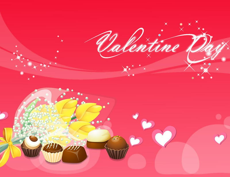 Valentine day, red, candy, romantic, chocolate, yellow, corazones, love, flowers, HD wallpaper