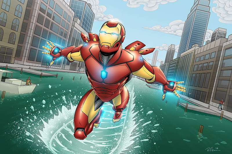 Iron Man Above The Water, iron-man, superheroes, artwork, artist, HD wallpaper