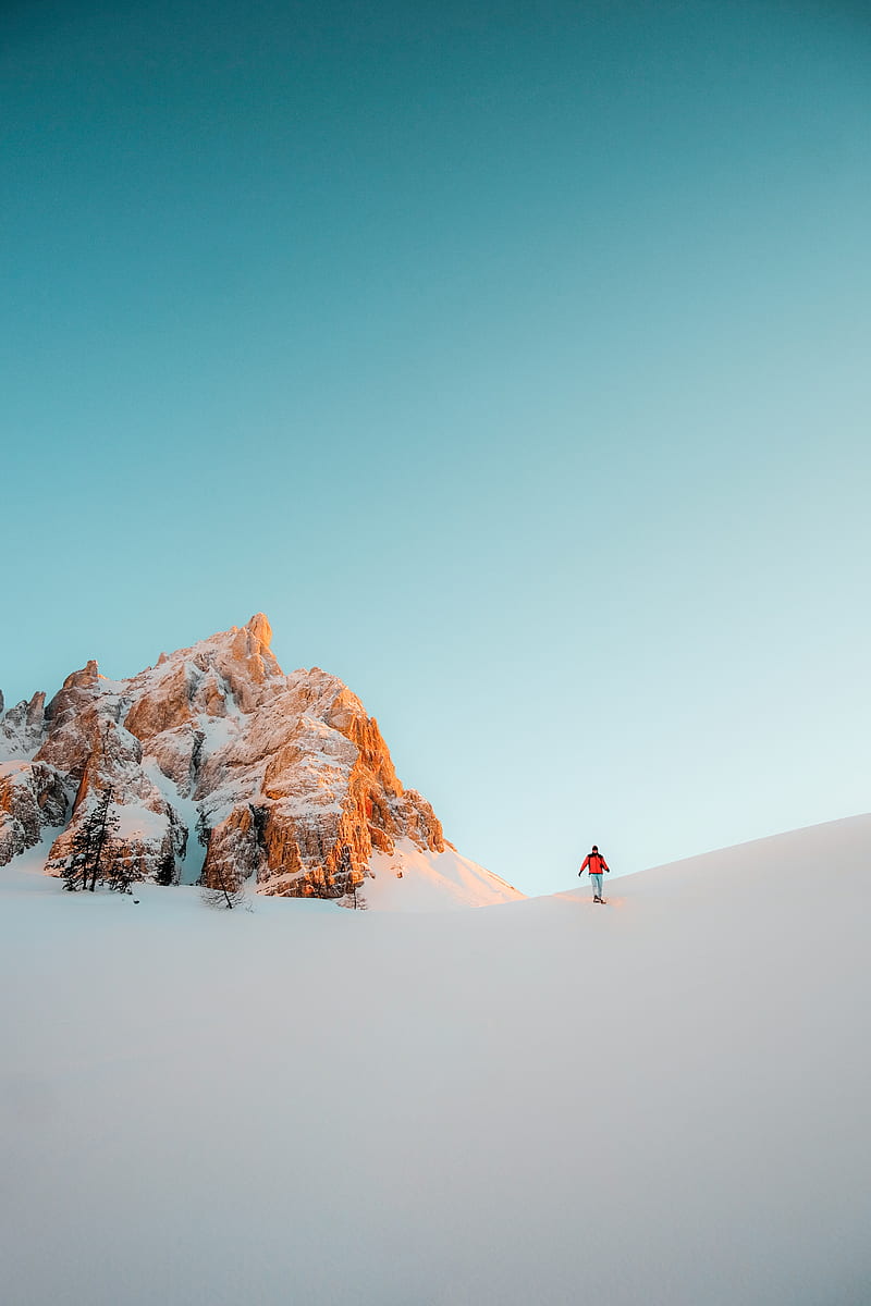man, mountains, snow, winter, HD phone wallpaper