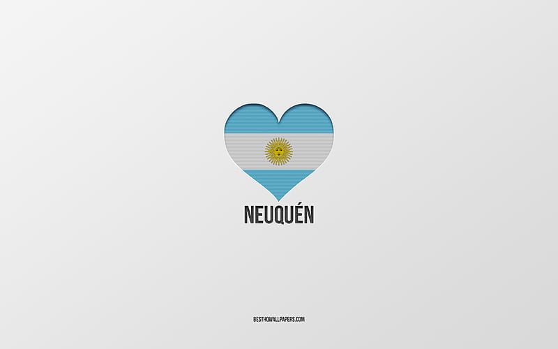 I Love Neuquen, Argentina cities, gray background, Argentina flag heart, Neuquen, favorite cities, Love Neuquen, Argentina, HD wallpaper