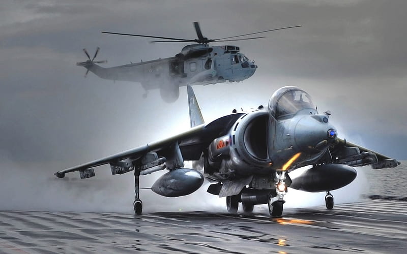 BAE Harrier II, McDonnell Douglas AV-8B Harrier II, GR Mk-7, US Navy, aircraft carrier, vertical take-off aircraft, USA, HD wallpaper