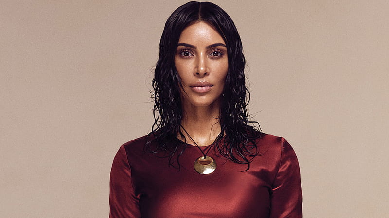 Kim Kardashian Is Wearing Red Dress With Wet Loose Hair Celebrities, HD wallpaper
