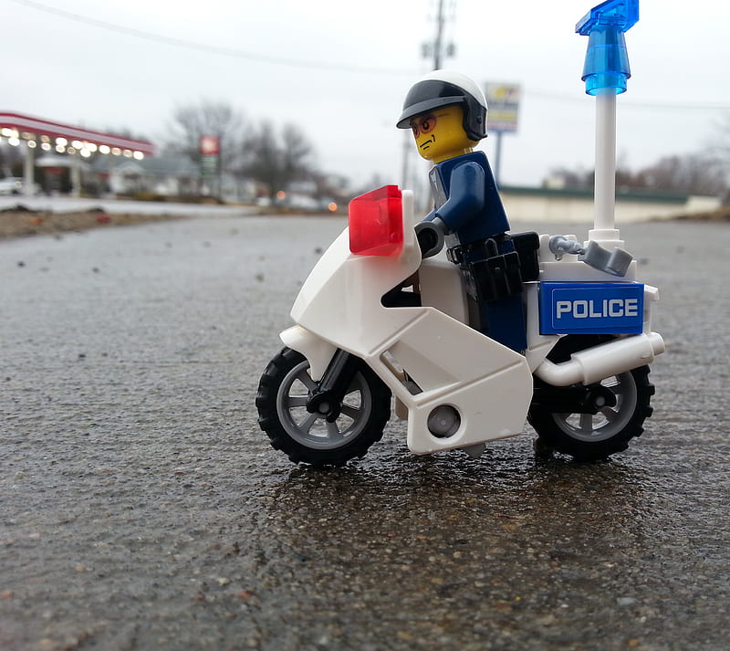lego cop, cop, lego, motorcycle, police, HD wallpaper