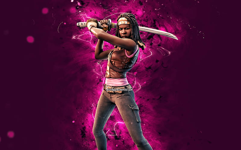Michonne purple neon lights, Fortnite Battle Royale, Fortnite characters, Michonne Skin, Fortnite, Michonne Fortnite, HD wallpaper