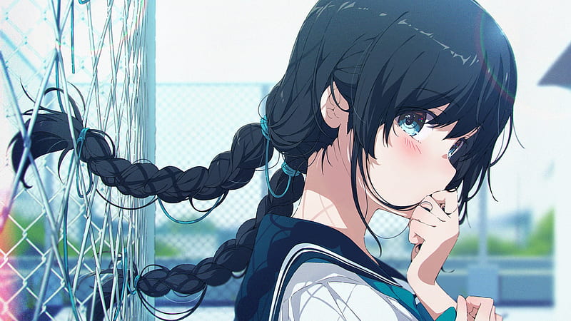 Cute anime girl, twintails, braid, profile view, school uniform, fence,  Anime, HD wallpaper | Peakpx