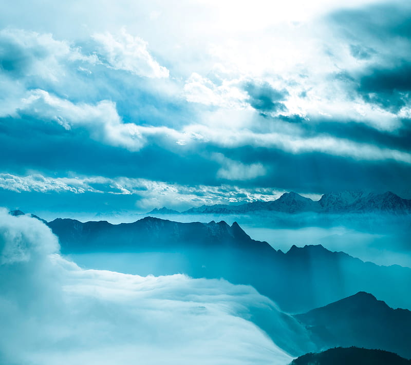 Cloudy Mountains, blue, clouds, gs4, nature, sky, white, HD wallpaper