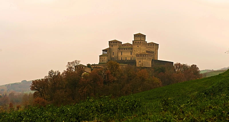 Castello di Torrechiara_Italy, Italia, Italy, Architecture, Panorama, Castle, Landscapes, Tree, Ancient, Medieval, HD wallpaper