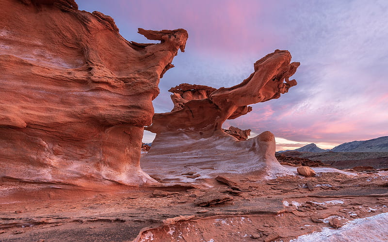Red rocks, canyon, Nevada, evening, sunset, rocks, mountain landscape, USA, HD wallpaper