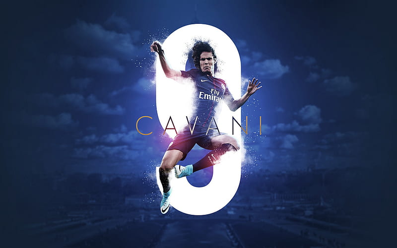 Edinson Cavani, Paris Saint-Germain, PSG, creative art, number 9, Ligue 1, France, Uruguayan striker, football, HD wallpaper