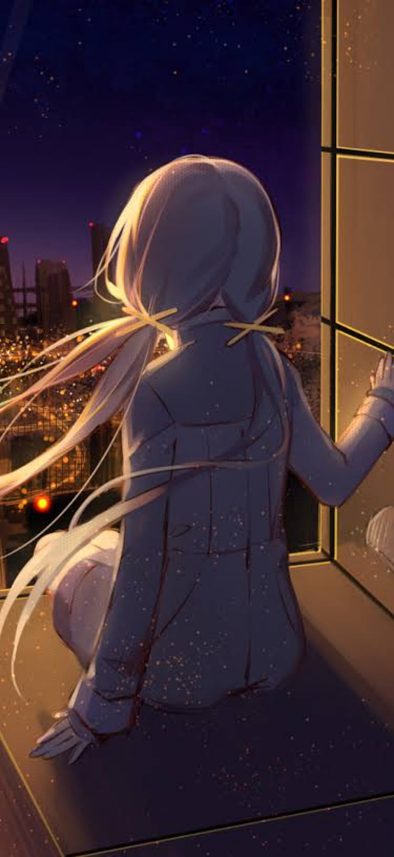 Anime girl, alone, dark, night, star, town, universe, HD phone wallpaper |  Peakpx