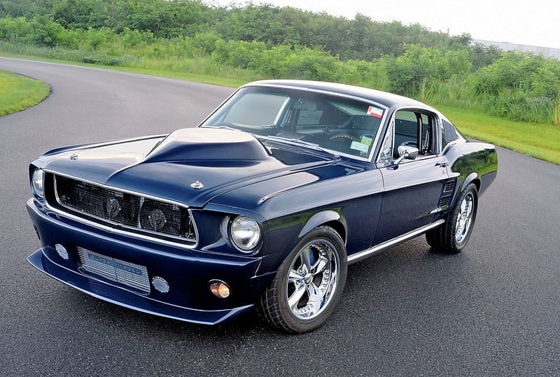 67 Ford-Mustang-Fastback, Classic, Blue, 1967, Muscle, HD wallpaper