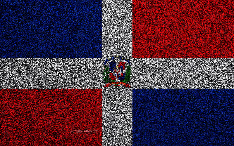 Flag of Dominican Republic, asphalt texture, flag on asphalt, Dominican Republic flag, North America, Dominican Republic, flags of North America countries, HD wallpaper