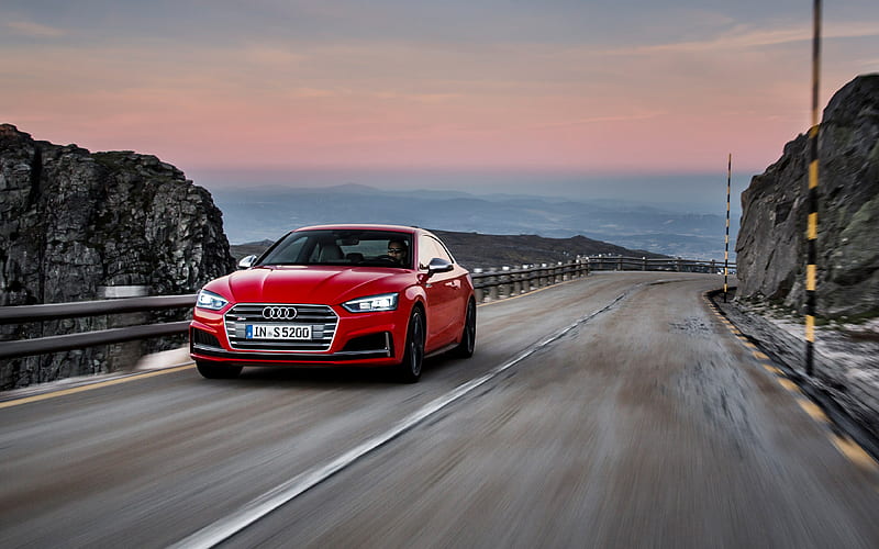 Audi S5, 2018 red coupe, German cars, mountain serpentine, Audi, HD wallpaper