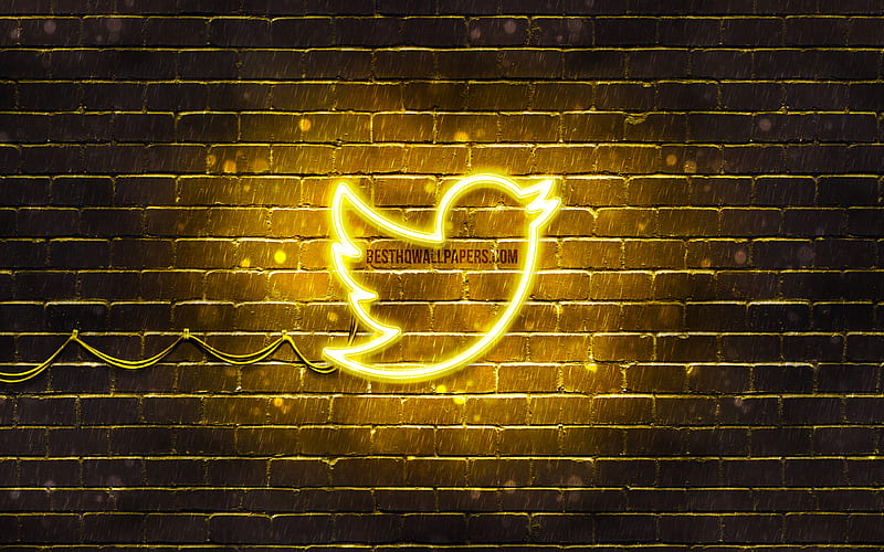 Twitter yellow logo yellow brickwall, Twitter logo, brands, Twitter neon logo, Twitter, HD wallpaper