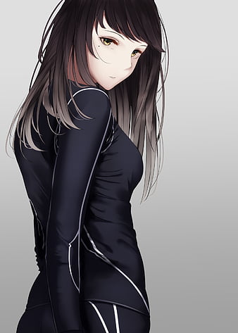 dark hair, face, profile, Redeye rkgk, anime, anime girls, yellow