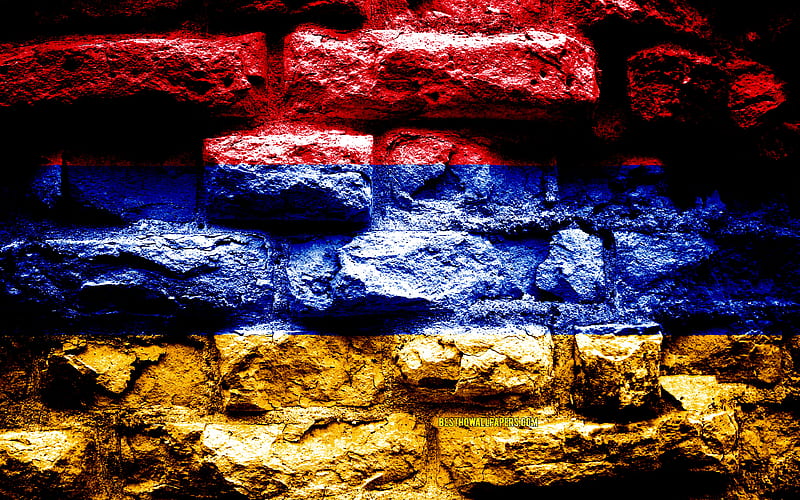 Armenia flag, grunge brick texture, Flag of Armenia, flag on brick wall, Armenia, Europe, flags of european countries, HD wallpaper