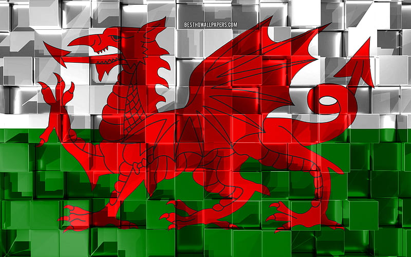 Flag of Wales, 3d flag, 3d cubes texture, Flags of European countries, Wales 3d flag, 3d art, Wales, Europe, 3d texture, HD wallpaper