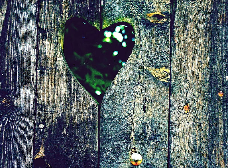 heart, fence, wood, HD wallpaper