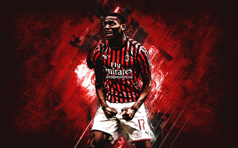 Rafael Leao, AC Milan, Portuguese soccer player, portrait, Serie A, Italy, football, red stone background, HD wallpaper