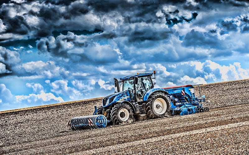 New Holland T6 180 crop sowing, 2019 tractors, agricultural machinery, blue tractor, R, tractor in the field, agriculture, harvest, New Holland Agriculture, HD wallpaper