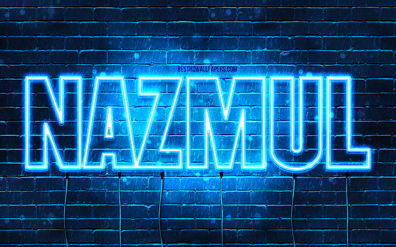 Nazmul, , with names, Nazmul name, blue neon lights, Happy Birtay Nazmul, popular arabic male names, with Nazmul name, HD wallpaper