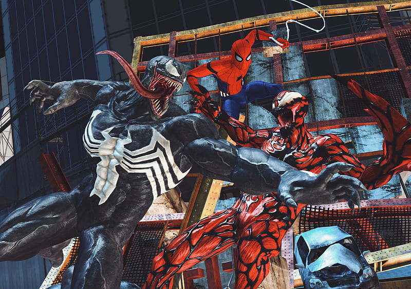 Carnage Venom Spiderman Artwork , spiderman, venom, carnage, artwork, superheroes, artist, digital-art, HD wallpaper