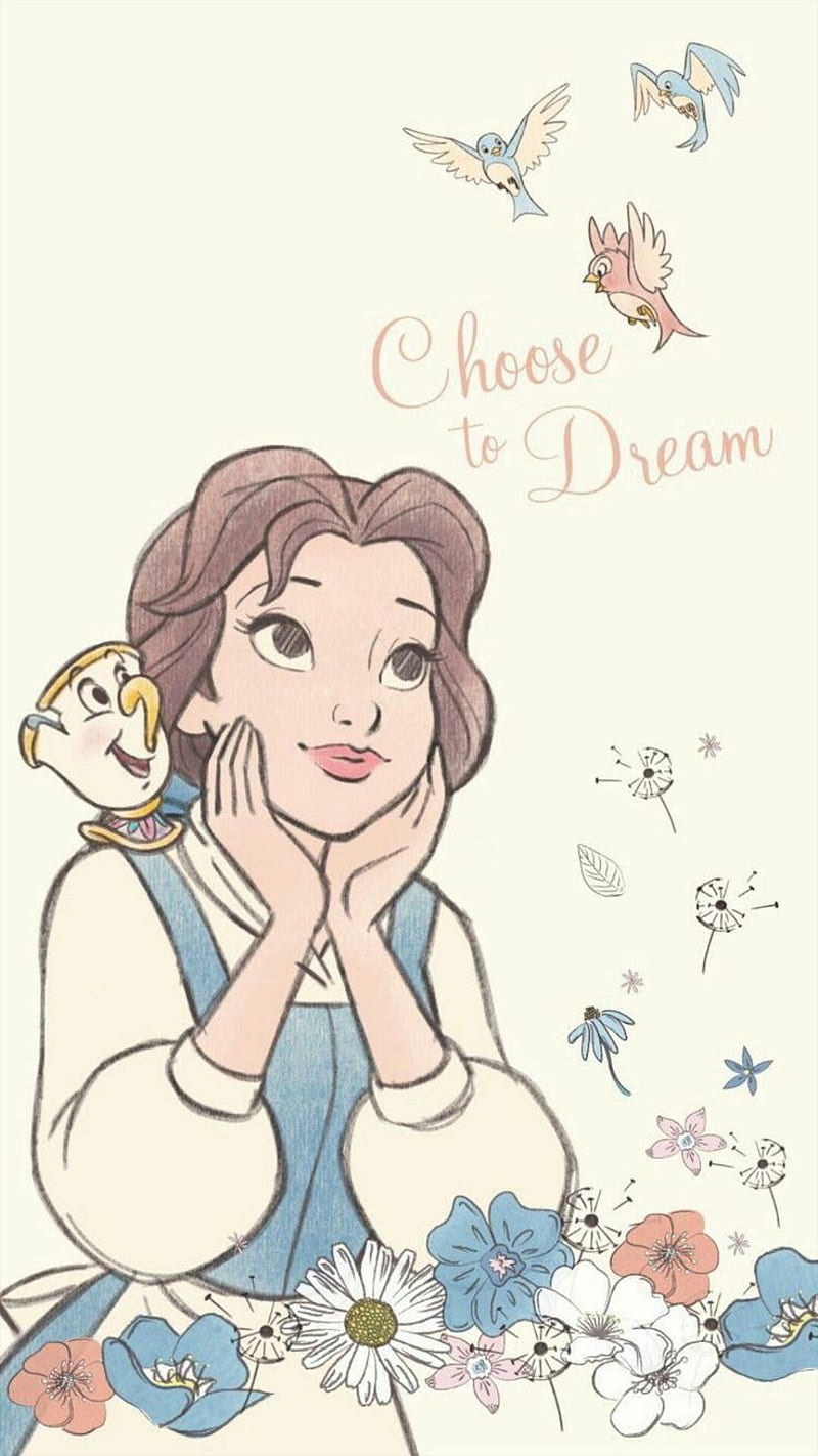Belle, beast, beauty, chip, dream, flowers, HD phone wallpaper