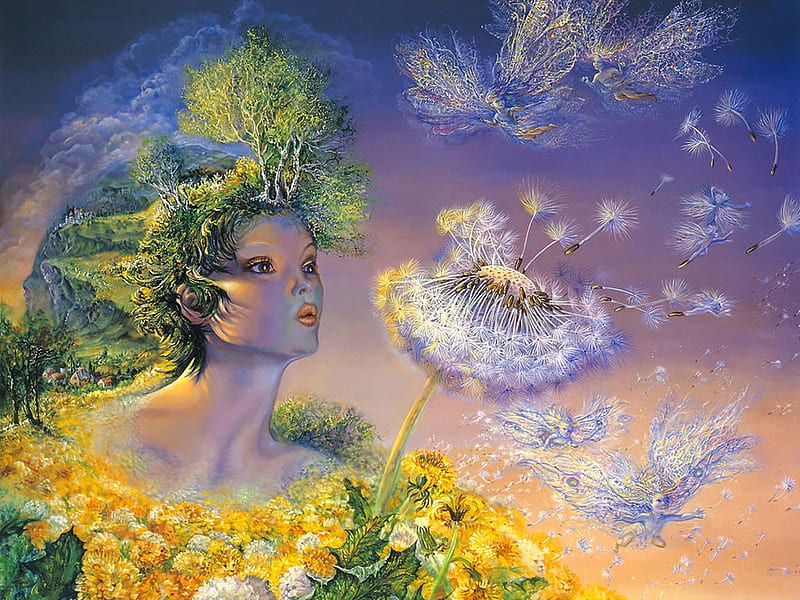 FLOWER WOMAN, flower, yellow, seeds, woman, HD wallpaper