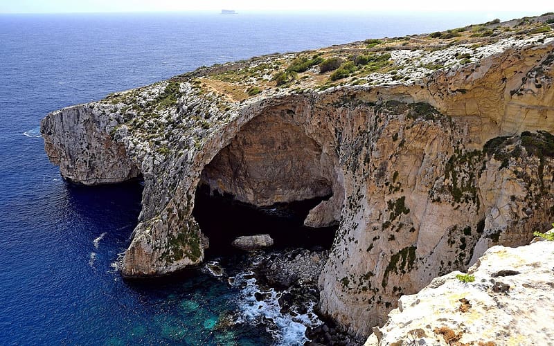 Blue Grotto, Malta, mediterranean, sea, rocks, coast, HD wallpaper
