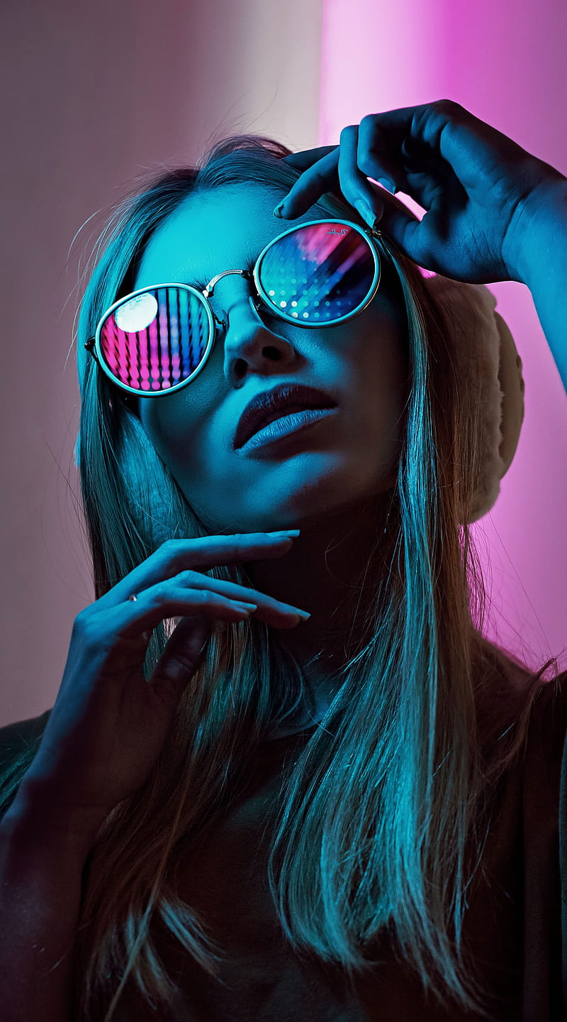 Cool Girl, Cool, Tupac2x, awesome, galsses, glasses, lights, neon, purple, HD phone wallpaper