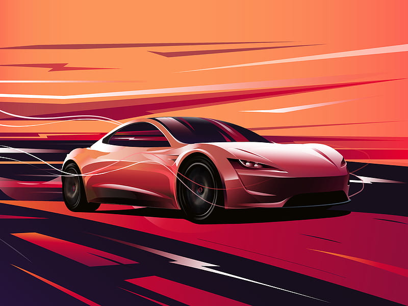 Tesla Roadster Digital Art , tesla-roadster, tesla, carros, digital-art, artist, artwork, dribbble, HD wallpaper