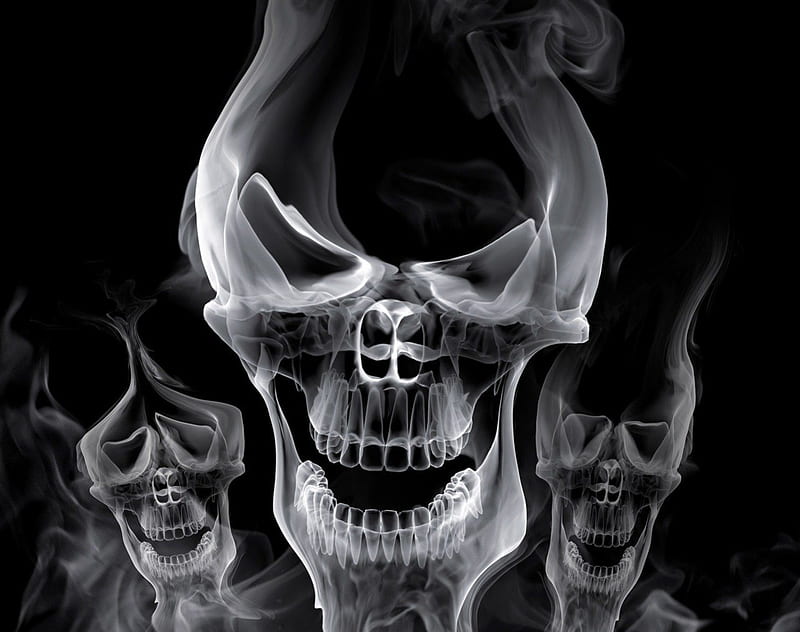 SMOKING SKULLS, skulls grey, black, white, smoke, HD wallpaper