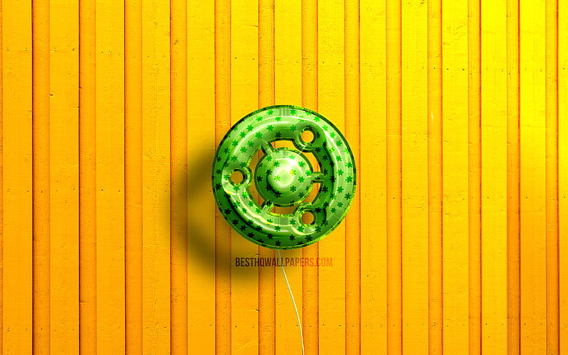 Ubuntu 3D logo green realistic balloons, yellow wooden backgrounds, Linux, Ubuntu logo, Ubuntu, HD wallpaper
