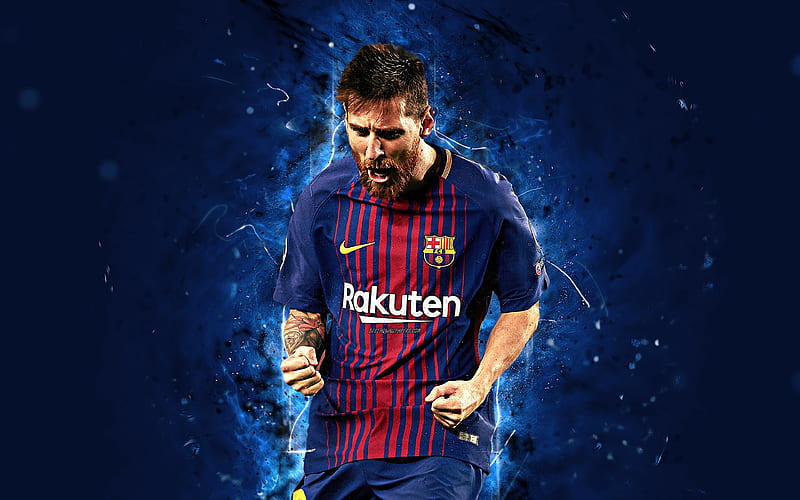 Lionel Messi abstract art, football, Barcelona, La Liga, Messi, Barca, Leo Messi, footballers, neon lights, soccer, Barcelona FC, LaLiga, HD wallpaper