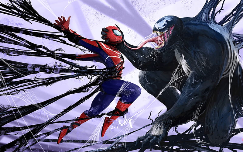Venom vs Spiderman, battle, fan art, superheroes, artwork, Spider-Man, DC Comics, Spiderman, Venom, HD wallpaper
