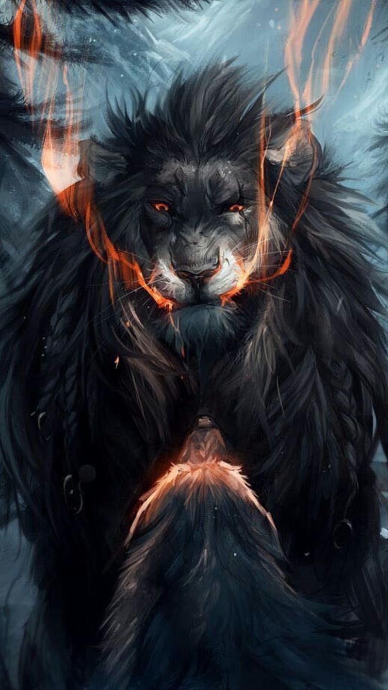 Lion, animal, fantasy, fire, king, HD phone wallpaper