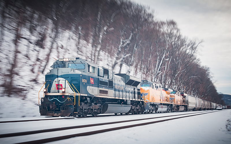 Locomotive, freight train, container transportation, cargo delivery, transportation, Pennsylvania, USA, HD wallpaper