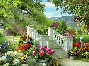 Vibrant Flower Garden HD Wallpaper by robokoboto