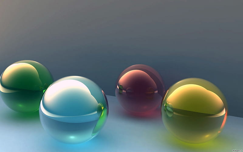 Four Balls, scarlet, 3d and cg, background, yellow, nice, gold, techno, montage, art, , golden, three, abstract, water, cool, balls, purple, four, digital, awesome, globes, violet, hop, white, gray, ambar, numbers, graphy, green, two, amber, effects, mirror, blue, amazing, transparent, clear, one, visual, reflected, reflections, scarlat, HD wallpaper